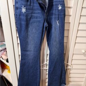 Stylish Blue Distressed Women's Flare Jeans